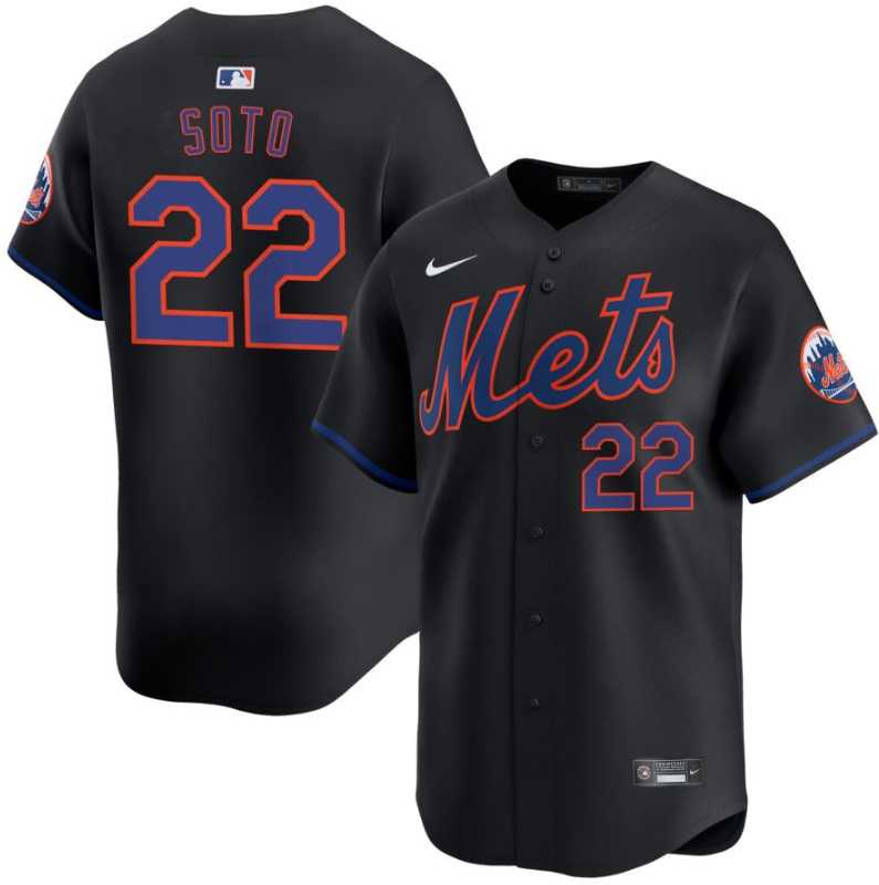 Mens New York Mets #22 Juan Soto Black 2024 Alternate Limited Stitched Jersey Dzhi